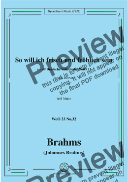 page one of Brahms-Wo will ich frisch und fröhlich sein,WoO 33 No.32,in B Major,for Voice&Piano 