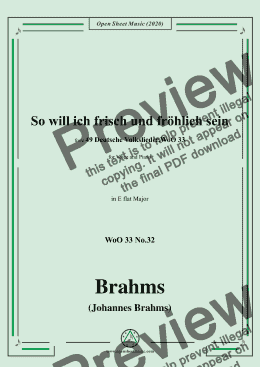 page one of Brahms-Wo will ich frisch und fröhlich sein,WoO 33 No.32,in E flat Major,for Voice&Pno 