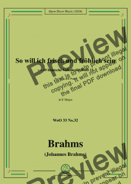 page one of Brahms-Wo will ich frisch und fröhlich sein,WoO 33 No.32,in E Major,for Voice&Pno 