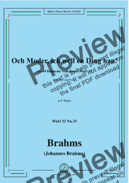 page one of Brahms-Och Moder,ich well en Ding han!,WoO 33 No.33,in F Major,for Voice&Piano 