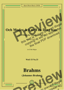 page one of Brahms-Och Moder,ich well en Ding han!,WoO 33 No.33,in G flat Major,for Voice&Pno 