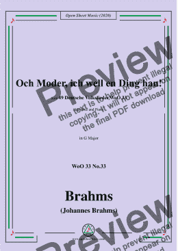 page one of Brahms-Och Moder,ich well en Ding han!,WoO 33 No.33,in G Major,for Voice&Piano 