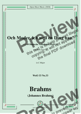 page one of Brahms-Och Moder,ich well en Ding han!,WoO 33 No.33,in C Major,for Voice&Piano