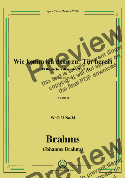 page one of Brahms-Wie komm ich denn zur Tür herein ,WoO 33 No.34,in c minor,for Voice&Piano 