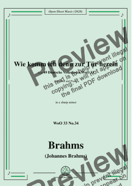 page one of Brahms-Wie komm ich denn zur Tür herein ,WoO 33 No.34,in c sharp minor,for Voice&Pno 