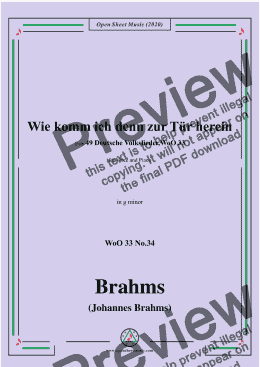 page one of Brahms-Wie komm ich denn zur Tür herein ,WoO 33 No.34,in g minor,for Voice&Pno