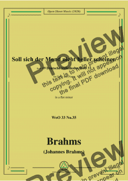 page one of Brahms-Soll sich der Mond nicht heller scheine,WoO 33 No.35,in a flat minor,for Voice&Pno 