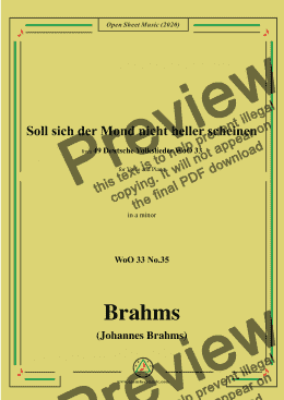 page one of Brahms-Soll sich der Mond nicht heller scheine,WoO 33 No.35,in a minor,for Voice&Pno