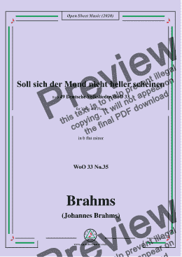 page one of Brahms-Soll sich der Mond nicht heller scheine,WoO 33 No.35,in b flat minor,for Voice&Pno 