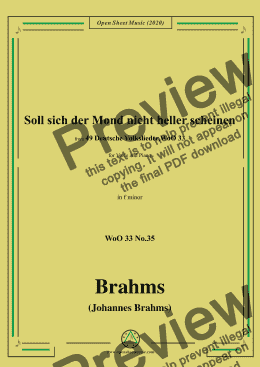 page one of Brahms-Soll sich der Mond nicht heller scheine,WoO 33 No.35,in f minor,for Voice&Pno 