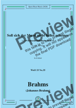 page one of Brahms-Soll sich der Mond nicht heller scheine,WoO 33 No.35,in d minor,for Voice&Pno 