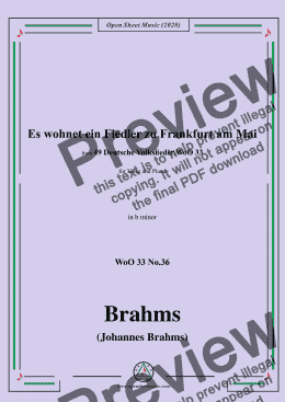 page one of Brahms-Es wohnet ein Fiedler zu Frankfurt am Mai,WoO 33 No.36,in b minfor Voice and Piano 