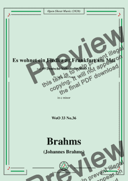 page one of Brahms-Es wohnet ein Fiedler zu Frankfurt am Mai,WoO 33 No.36,in c minfor Voice and Piano 