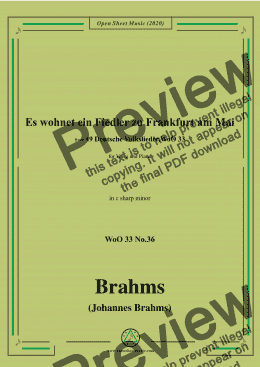 page one of Brahms-Es wohnet ein Fiedler zu Frankfurt am Mai,WoO 33 No.36,in c sharp minfor Voice&Piano 