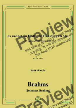 page one of Brahms-Es wohnet ein Fiedler zu Frankfurt am Mai,WoO 33 No.36,in a flat minfor Voice&Piano