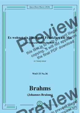 page one of Brahms-Es wohnet ein Fiedler zu Frankfurt am Mai,WoO 33 No.36,in f sharp minfor Voice&Piano 