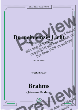 page one of Brahms-Du mein einzig Licht,WoO 33 No.37,in a flat minor,for Voice&Piano 