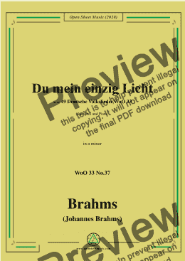 page one of Brahms-Du mein einzig Licht,WoO 33 No.37,in a minor,for Voice&Piano 