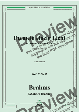 page one of Brahms-Du mein einzig Licht,WoO 33 No.37,in e flat minor,for Voice&Piano 