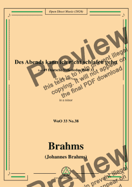 page one of Brahms-Des Abends kann ich nicht schlafen gehn,WoO 33 No.38,in a minor,for Voice&Piano 