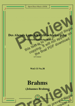 page one of Brahms-Des Abends kann ich nicht schlafen gehn,WoO 33 No.38,in b minor,for Voice&Pno