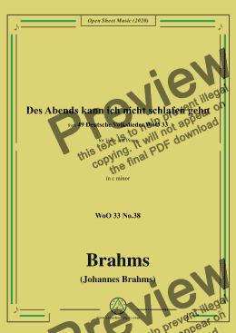 page one of Brahms-Des Abends kann ich nicht schlafen gehn,WoO 33 No.38,in c minor,for Voice&Pno 