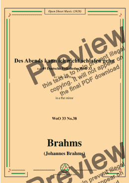 page one of Brahms-Des Abends kann ich nicht schlafen gehn,WoO 33 No.38,in a flat minor,for Voice&Pno