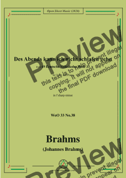 page one of Brahms-Des Abends kann ich nicht schlafen gehn,WoO 33 No.38,in f sharp minor,for Voice&Pno 