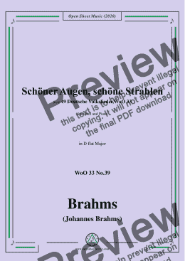 page one of Brahms-Schöner Augen,schöne Strahlen,WoO 33 No.39,in D flat Major,for Voice&Piano 