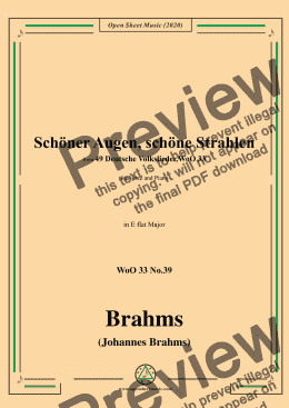 page one of Brahms-Schöner Augen,schöne Strahlen,WoO 33 No.39,in E flat Major,for Voice&Piano