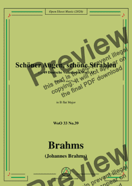 page one of Brahms-Schöner Augen,schöne Strahlen,WoO 33 No.39,in B flat Major,for Voice&Piano