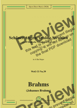 page one of Brahms-Schöner Augen,schöne Strahlen,WoO 33 No.39,in A flat Major,for Voice&Piano 