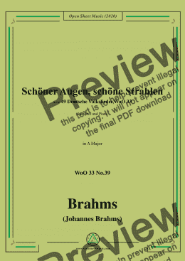 page one of Brahms-Schöner Augen,schöne Strahlen,WoO 33 No.39,in A Major,for Voice&Piano