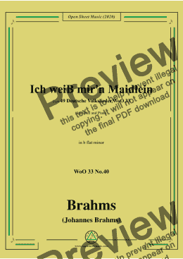 page one of Brahms-Ich weiss mir'n Maidlein hübsch und fein,WoO 33 No.40,in b flat minor,for Voice&Pno