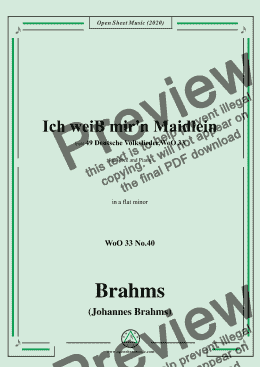 page one of Brahms-Ich weiss mir'n Maidlein hübsch und fein,WoO 33 No.40,in a flat minor,for Voice&Pno