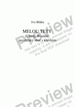 page one of MELOU TETY (Chatty Women) pro dětský sbor a klavír (Czech words)