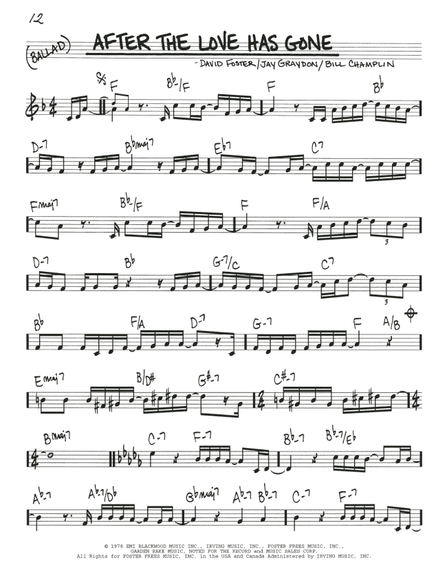 After The Love Has Gone Real Book Melody Chords Sheet Music