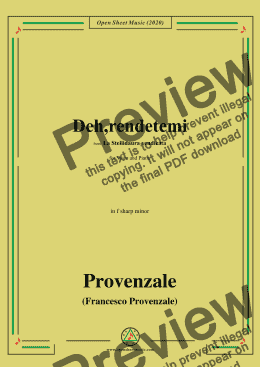 page one of Provenzale-Deh,rendetemi,in f sharp minor,for Voice and Pinao 