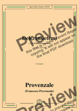 page one of Provenzale-Deh,rendetemi,in d minor,for Voice and Pinao 