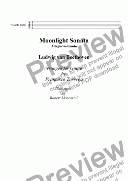page one of Moonlight Sonata (Beethoven Tarrega) arr. Guitar with Tab