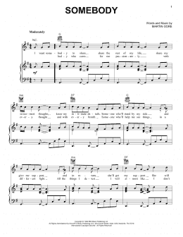 page one of Somebody (Piano, Vocal & Guitar Chords (Right-Hand Melody))