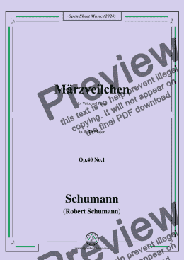 page one of Schumann-Märzveilchen Op.40 No.1,in B flat Major,for Voice&Piano 