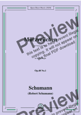 page one of Schumann-Märzveilchen Op.40 No.1,in G flat Major,for Voice&Piano 