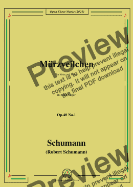 page one of Schumann-Märzveilchen Op.40 No.1,in E flat Major,for Voice&Piano 