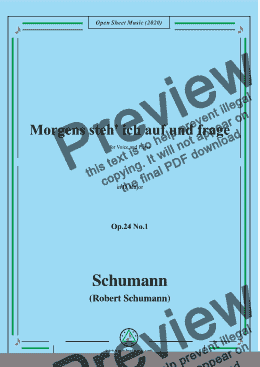 page one of Schumann-Morgens steh' ich auf,Op.24 No.1,in D Major,for Voice&Pno 