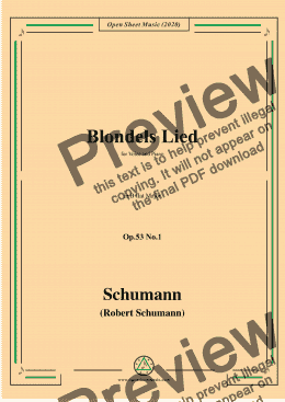 page one of Schumann-Blondels Lied,Op.53 No.1,in B flat Major,for Voice&Piano 