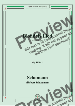 page one of Schumann-Blondels Lied,Op.53 No.1,in F Major,for Voice&Piano 