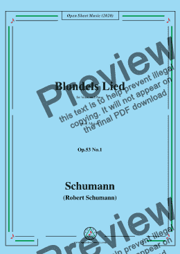 page one of Schumann-Blondels Lied,Op.53 No.1,in E Major,for Voice&Piano