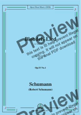 page one of Schumann-Blondels Lied,Op.53 No.1,in E flat Major,for Voice&Piano