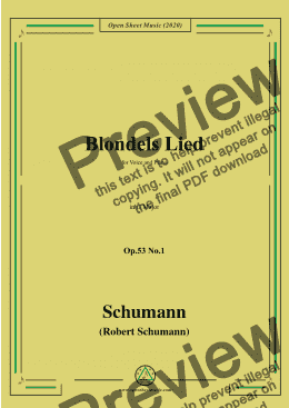 page one of Schumann-Blondels Lied,Op.53 No.1,in G Major,for Voice and Piano 